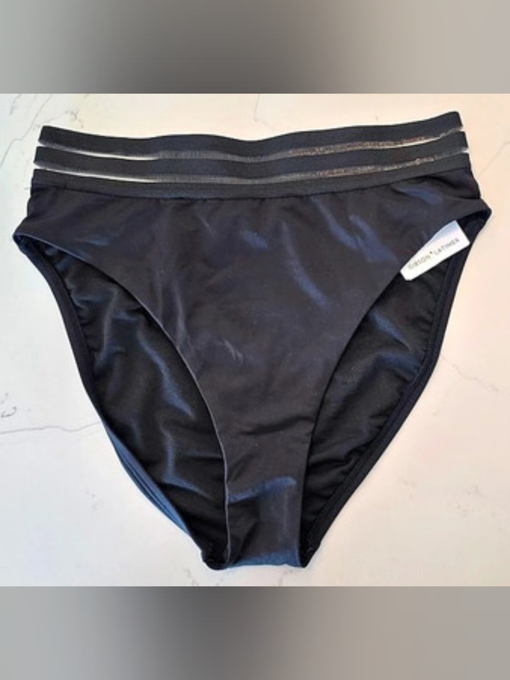 NWT Gibson Latimer Black Mesh High Waist Bikini Swim Bottom Women's Sz Small